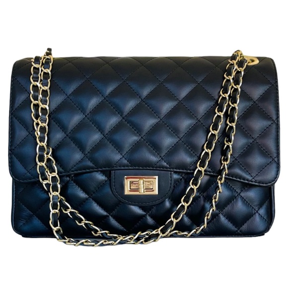 NWOT Black quilted leather shoulder bag - Picture 1 of 8